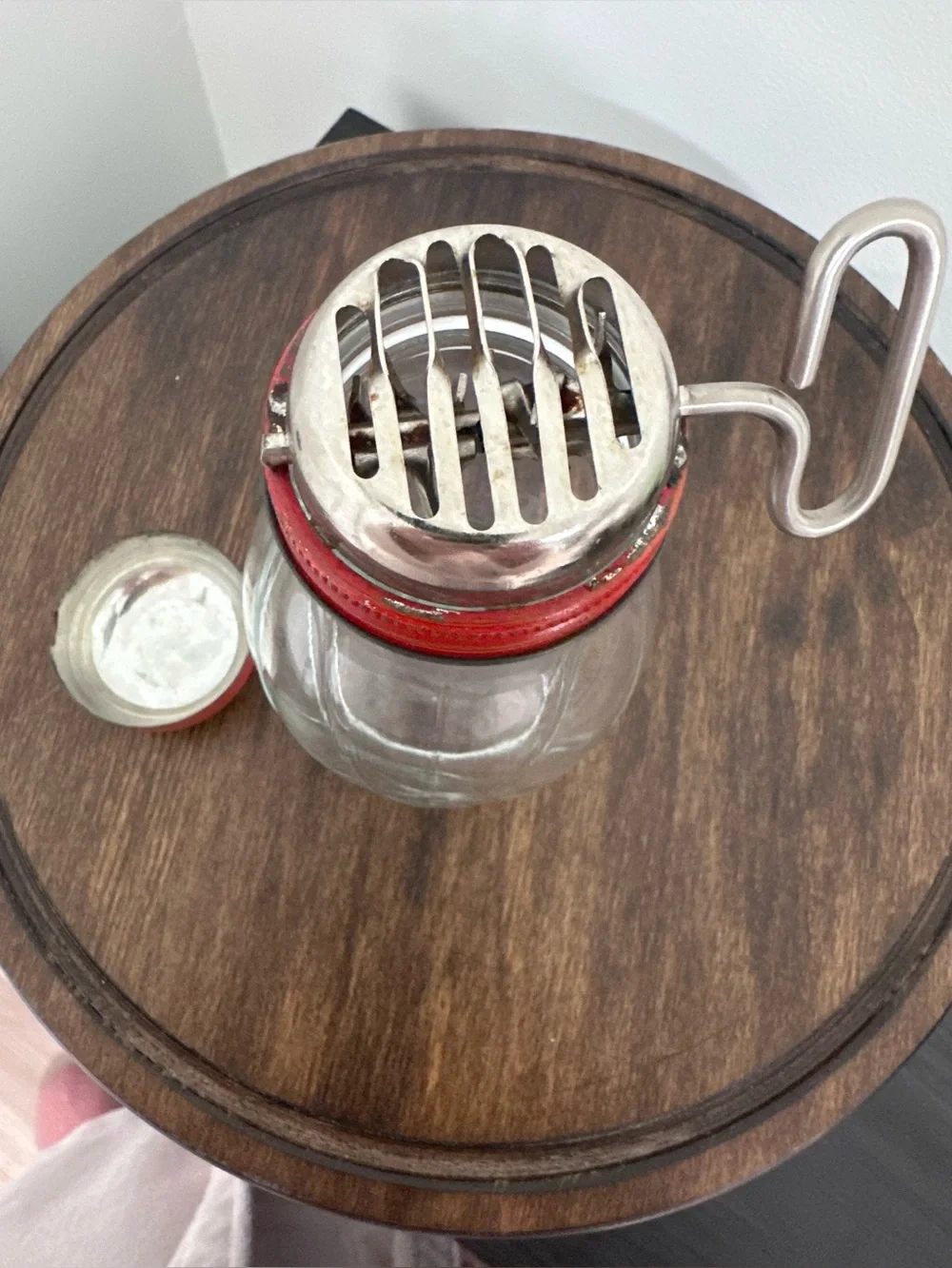 Vintage Federal Tool Corp Nut Chopper Red Metal Lid Grinder Glass Jar 1940s